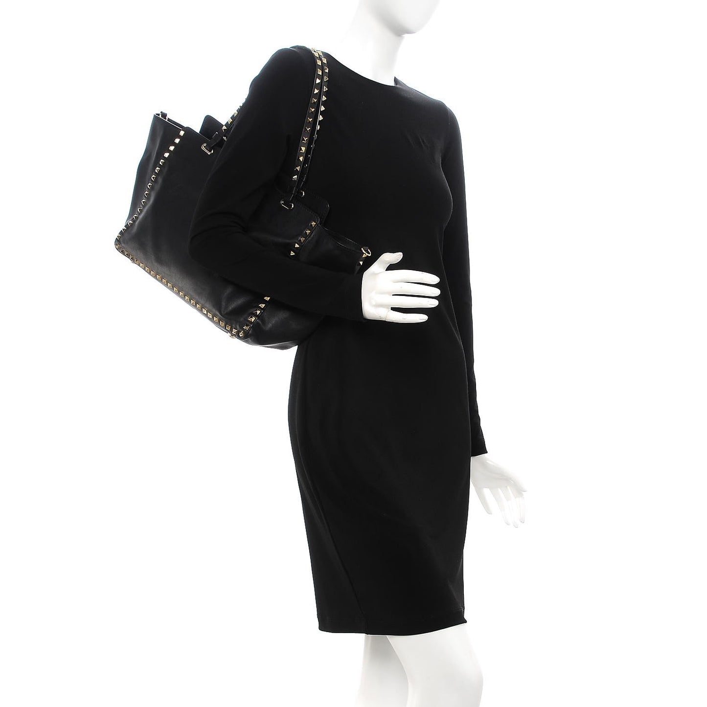 Vitello Medium Rockstud Tote Black