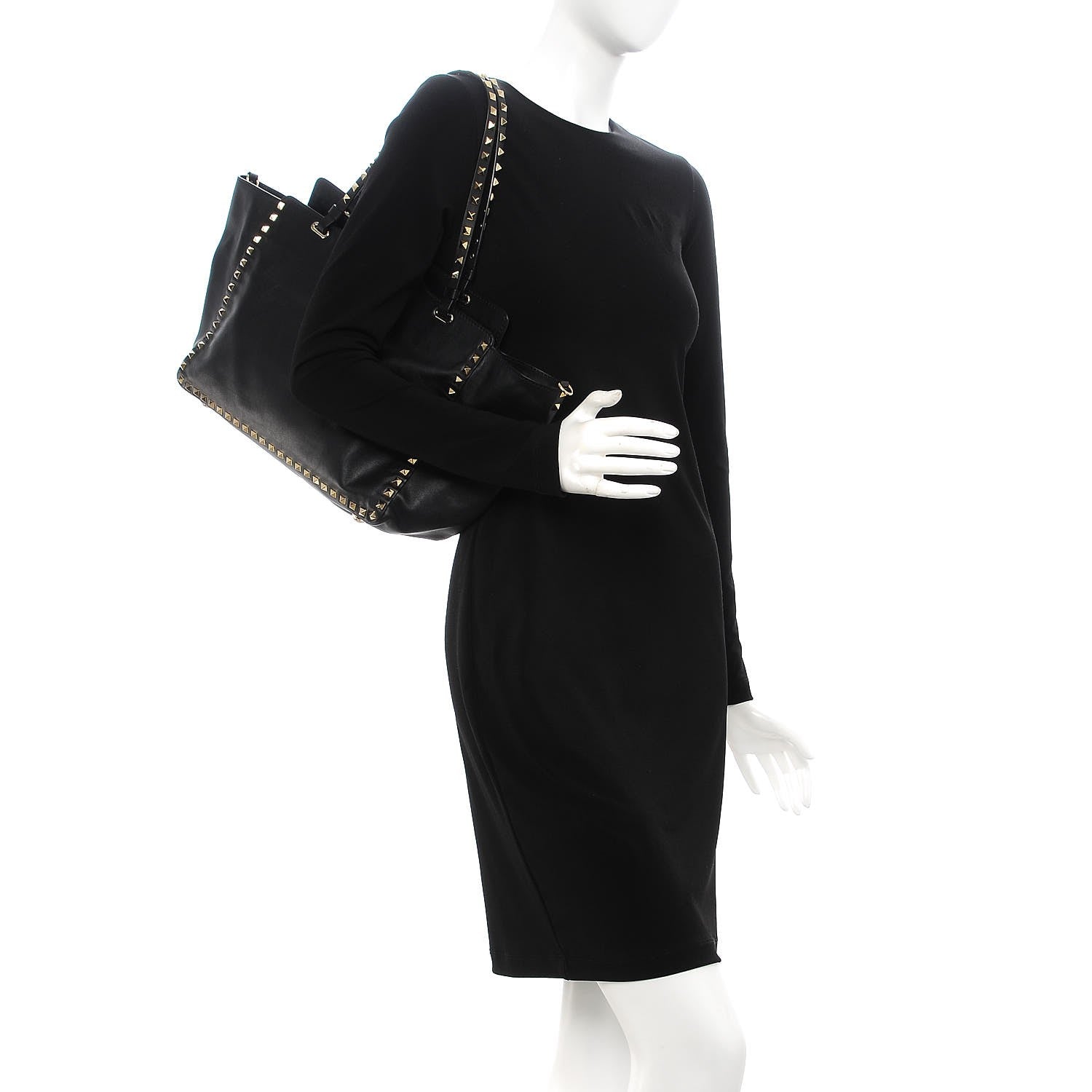 Valentino Garavani Vitello Medium Rockstud Tote Black 3 of 12