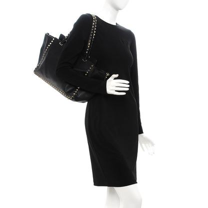 Valentino Garavani Vitello Medium Rockstud Tote Black 3 of 12