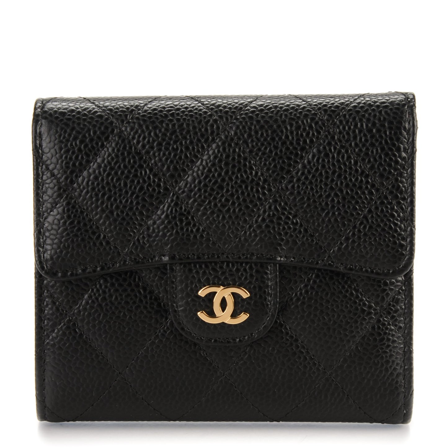 Caviar Quilted Compact Flap Wallet Black