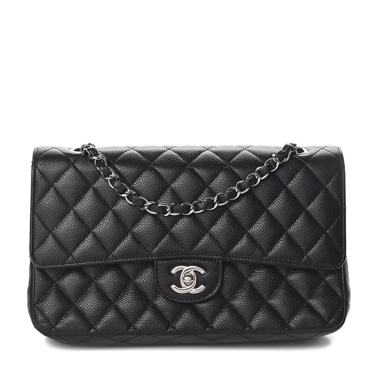Caviar Quilted Medium Double Flap Black