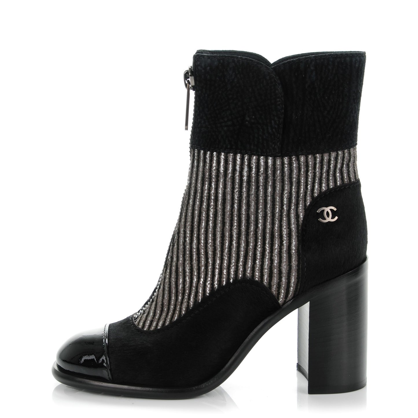 Suede Calf Hair CC Short Boots 36.5 Black Grey