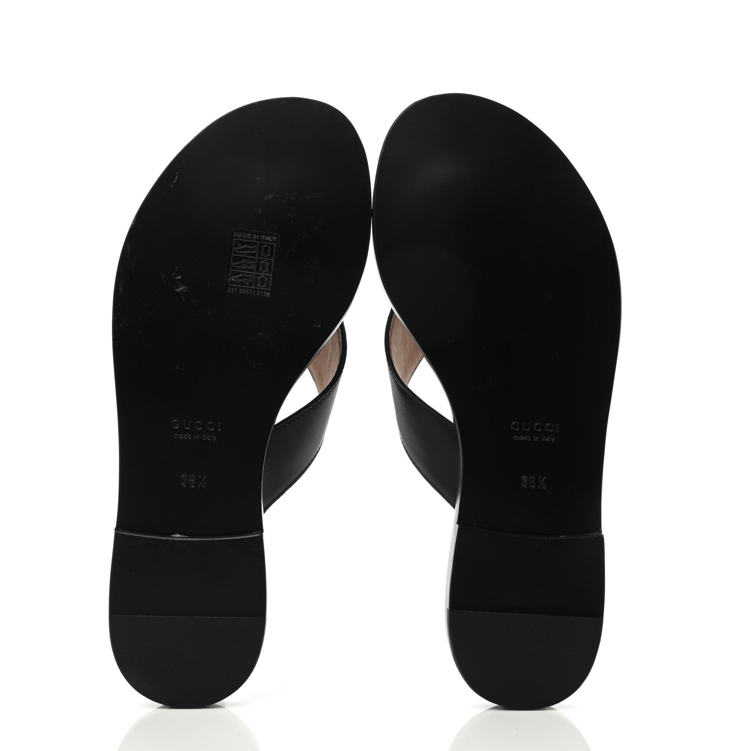 Gucci Lifford Calfskin GG Monogram Embossed Interlocking G 5mm Thong Sandals 38.5 Black 5 of 7
