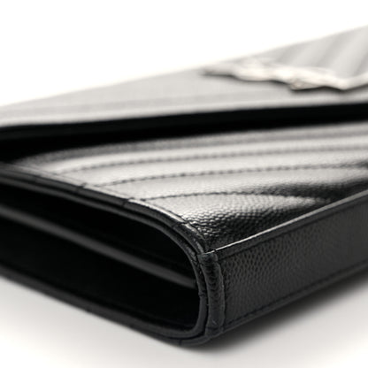Saint Laurent Grain De Poudre Matelasse Chevron Monogram Chain Wallet Black 9 of 10