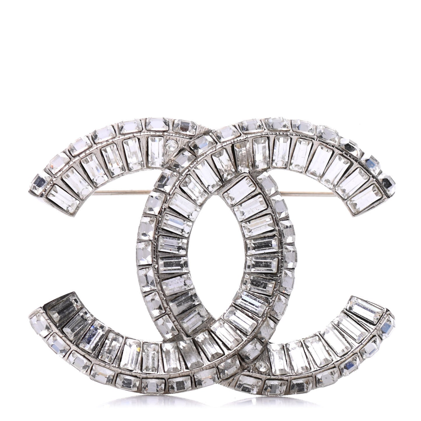 Baguette Crystal CC Brooch Silver