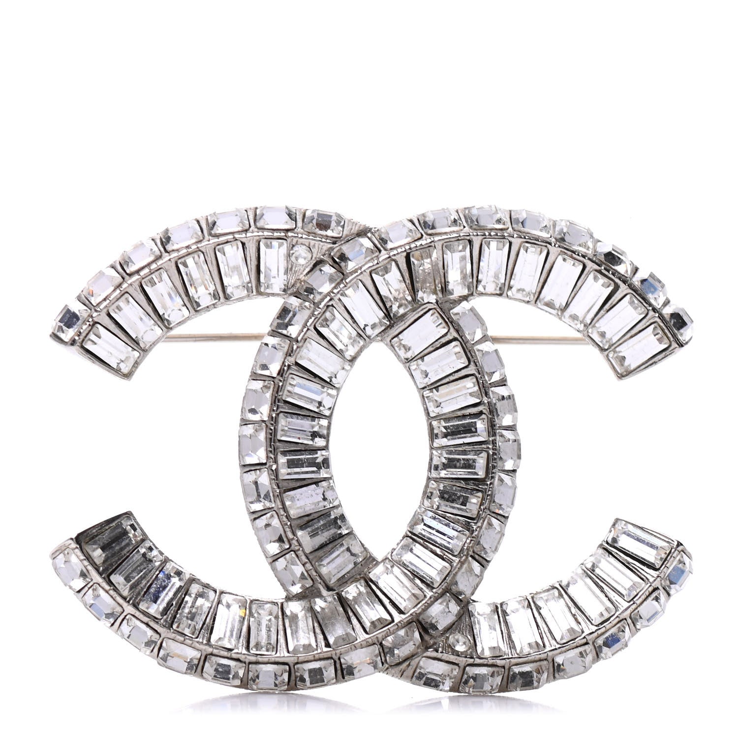 Chanel Baguette Crystal CC Brooch Silver 1 of 5