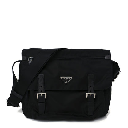 Prada Tessuto Nylon Saffiano Double Buckle Messenger Shoulder Bag Black 1 of 10