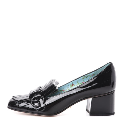 Gucci Vernice GG Marmont Fringe 50mm Loafer Pumps 37 Black 1 of 8