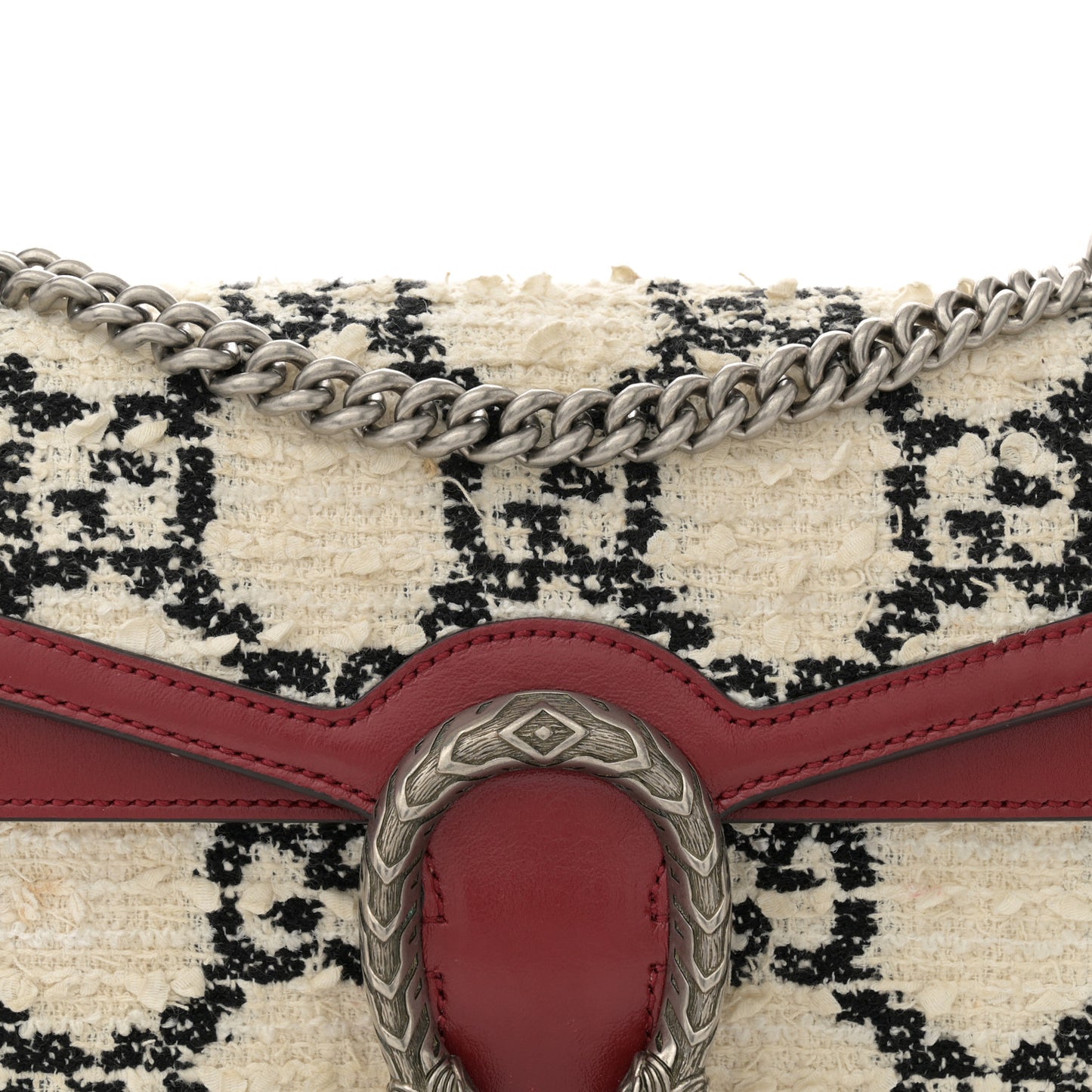 Tweed GG Monogram Small Dionysus Shoulder Bag White Black Romantic Cherry