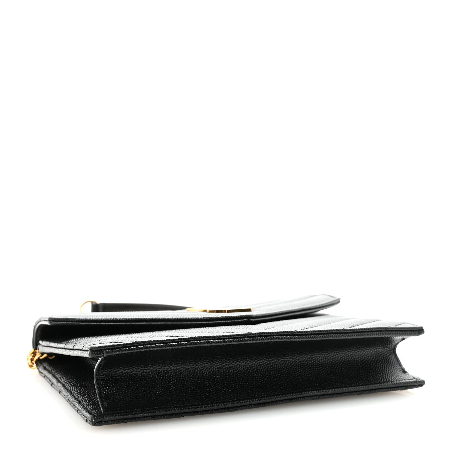 Saint Laurent Grain De Poudre Matelasse Chevron Monogram Envelope Chain Wallet Black 4 of 9