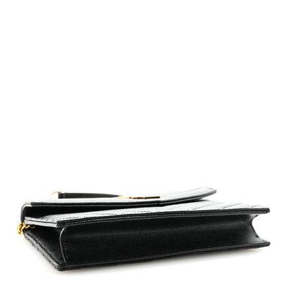 Saint Laurent Grain De Poudre Matelasse Chevron Monogram Envelope Chain Wallet Black 4 of 9