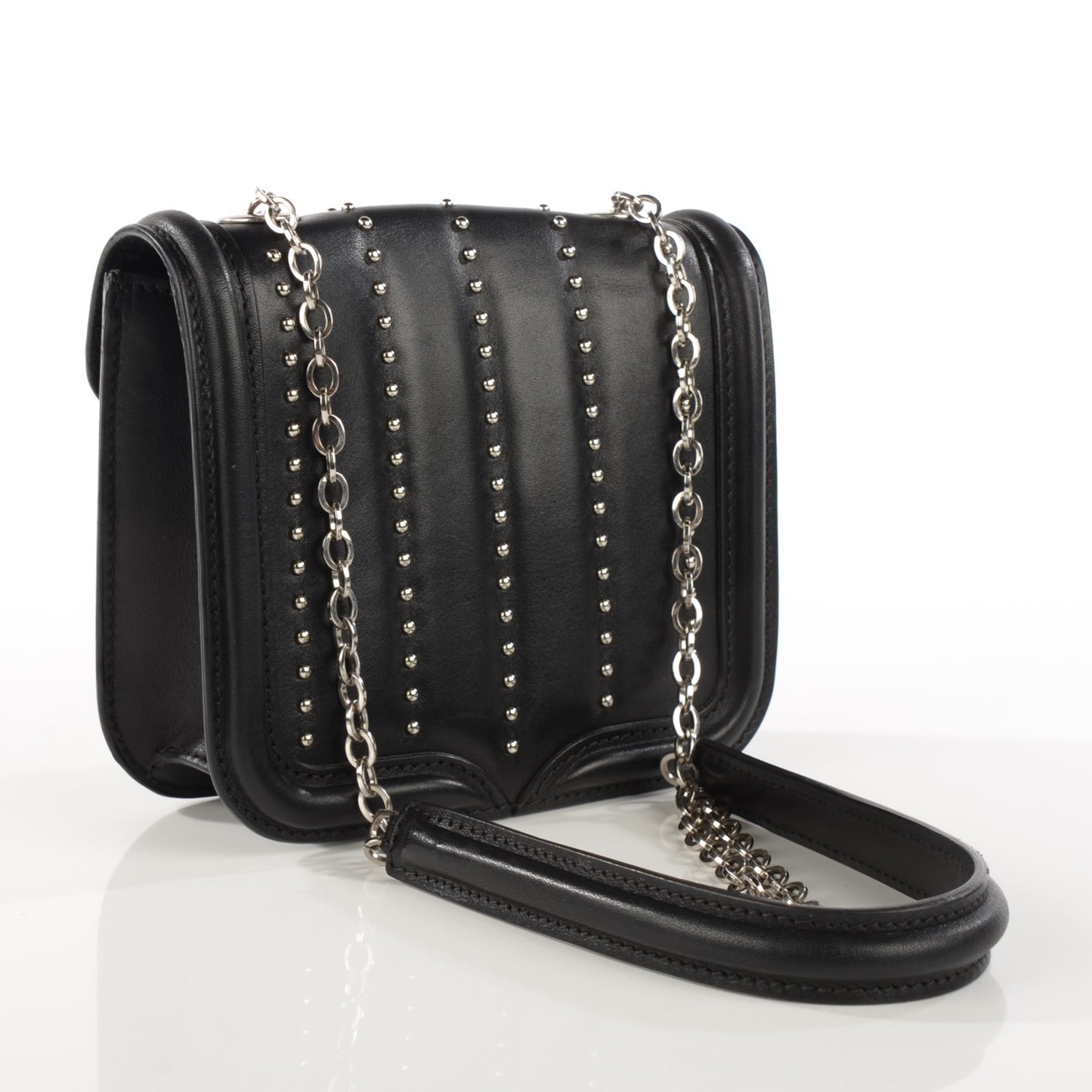 Calfskin Studded Mini Heroine Chain Satchel Black