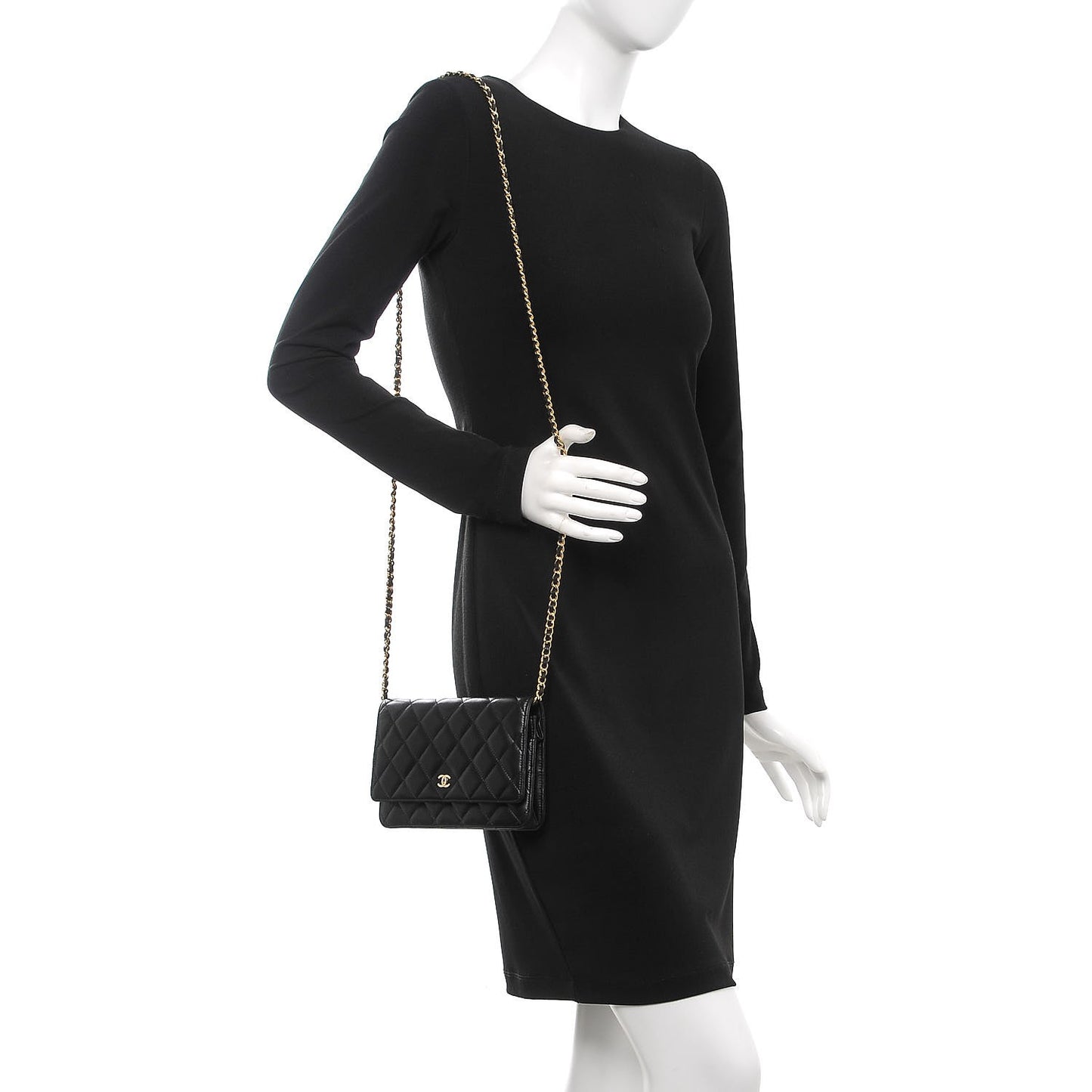 Lambskin Quilted Wallet On Chain WOC Black