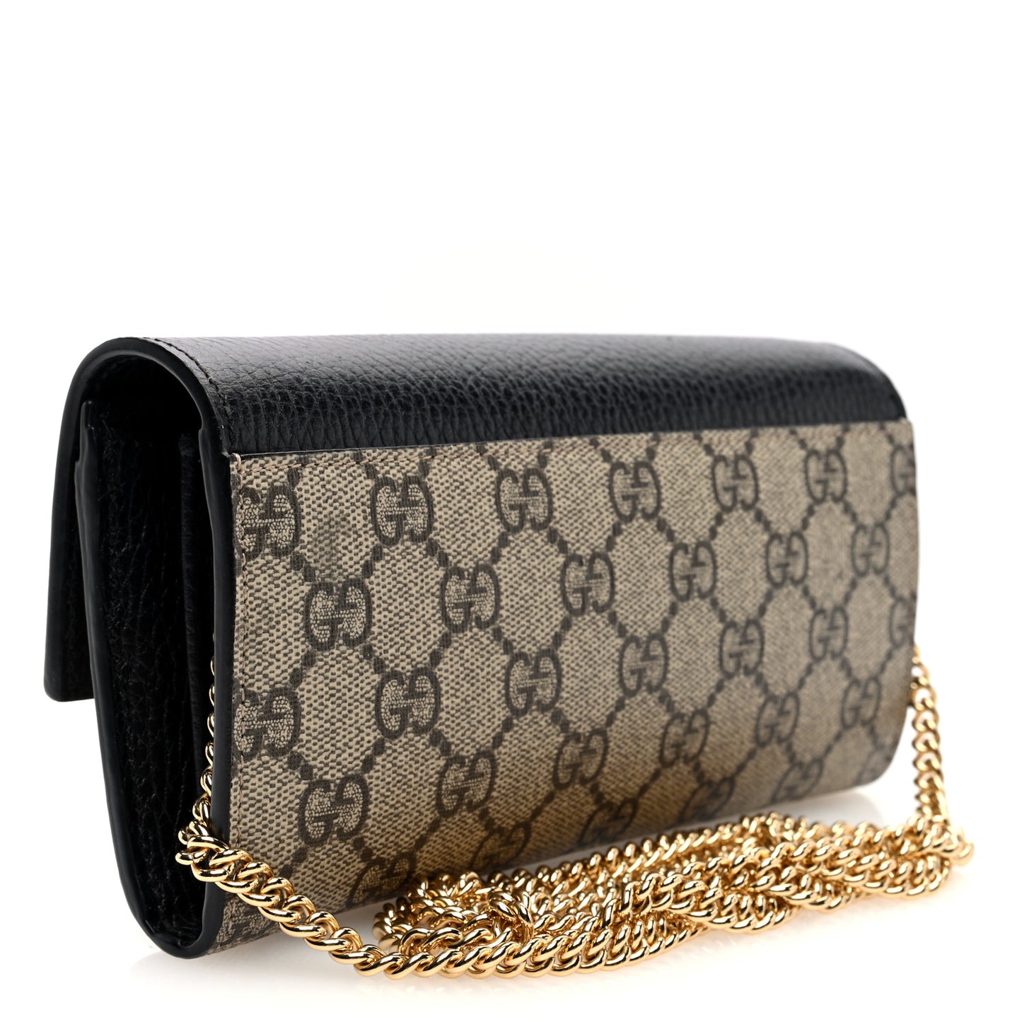 Dollar Calfskin GG Supreme Monogram Petite GG Marmont Wallet Chain Bag Black Beige Ebony