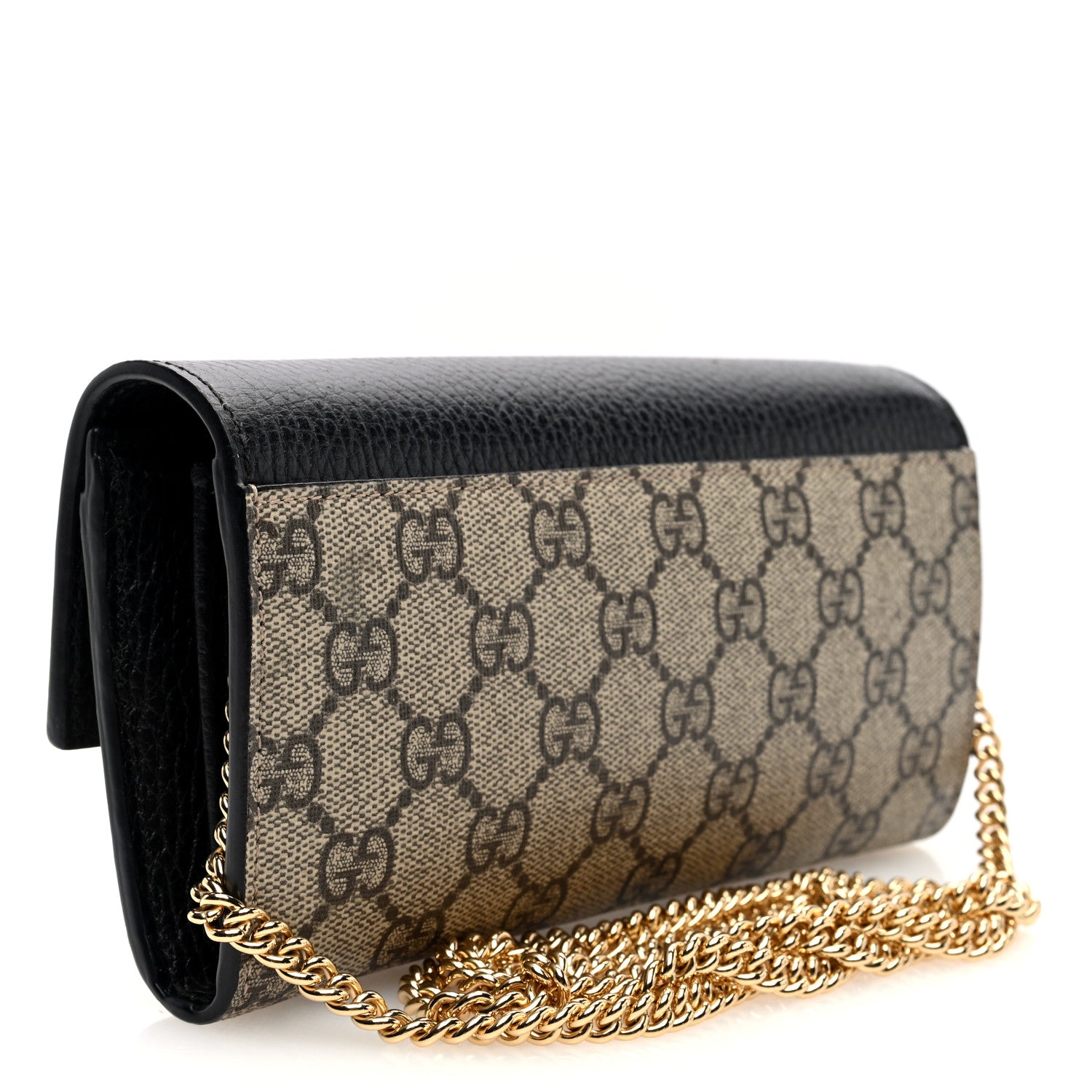 Gucci Dollar Calfskin GG Supreme Monogram Petite GG Marmont Wallet Chain Bag Black Beige Ebony 3 of 10