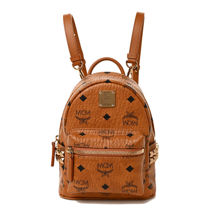 MCM Visetos Side Stud X-Mini Stark Bebe Boo Backpack Cognac 1 of 10