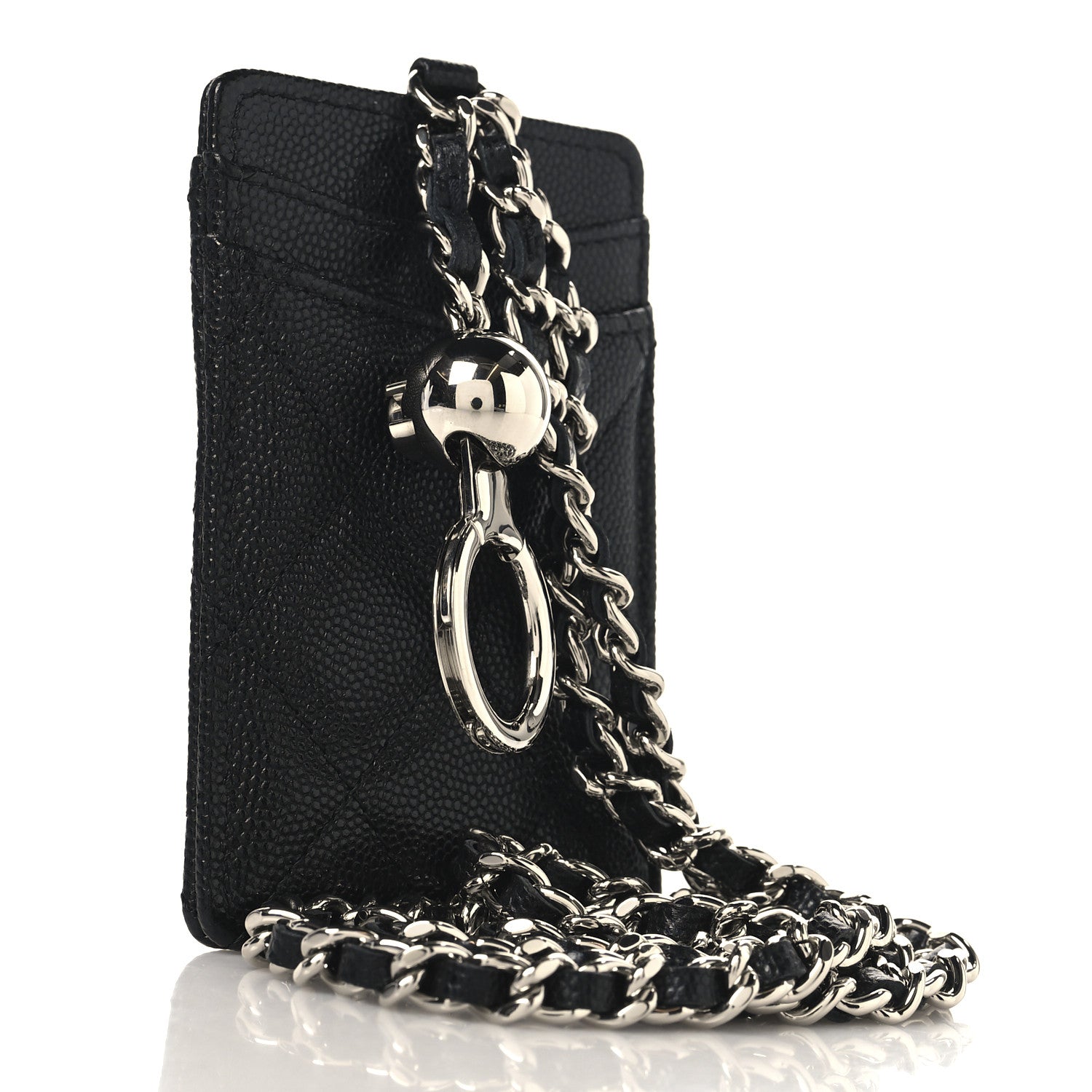Chanel Caviar Quilted Key Holder Card Holder On Chain Black 3 of 7
