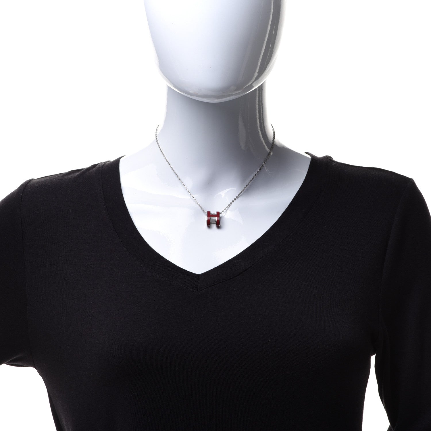 Hermes Palladium Lacquered Pop H Pendant Necklace Rouge H 2 of 8