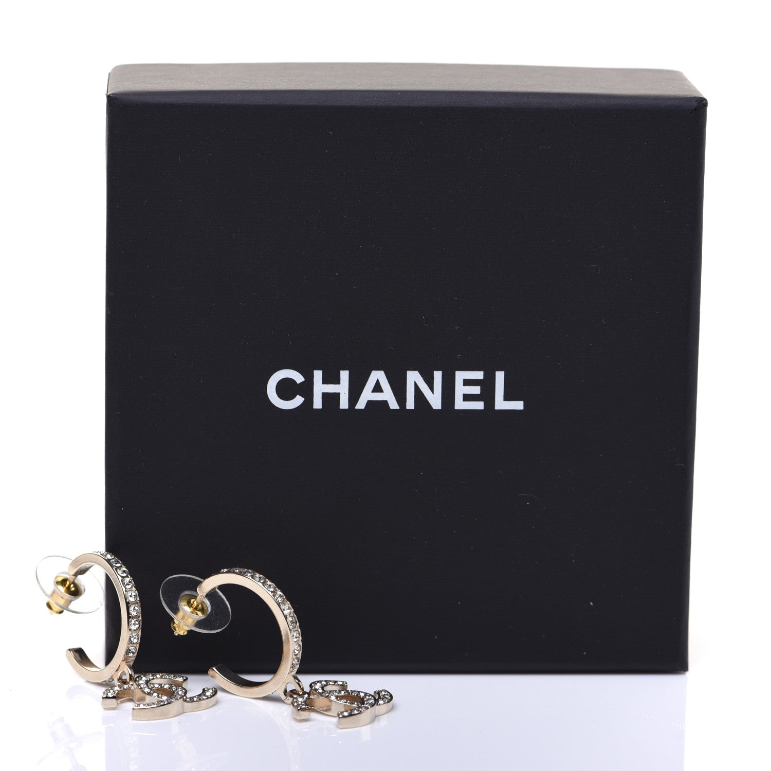 Chanel Crystal Lock Symbols CC Hoop Drop Earrings Gold 8 of 8