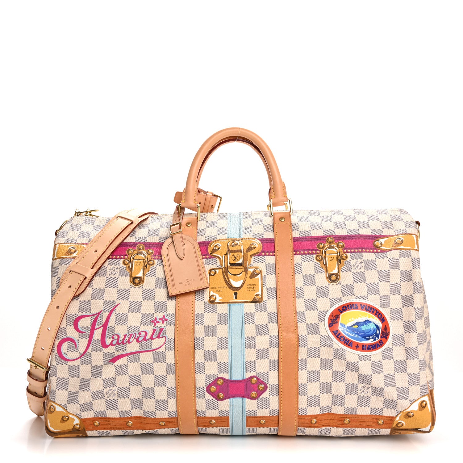 Louis Vuitton Damier Azur Summer Trunks Hawaii Keepall Bandouliere 50 1 of 16