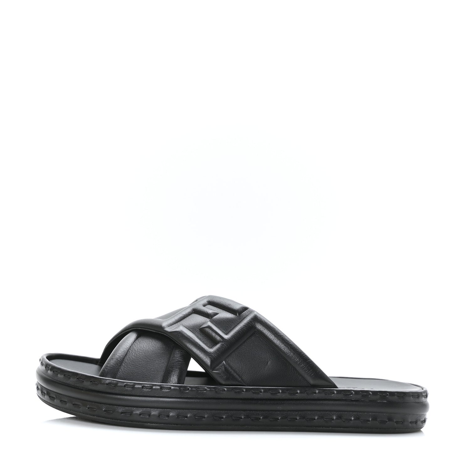 Nappa FF Embossed Mens Slide Sandals 9 Black