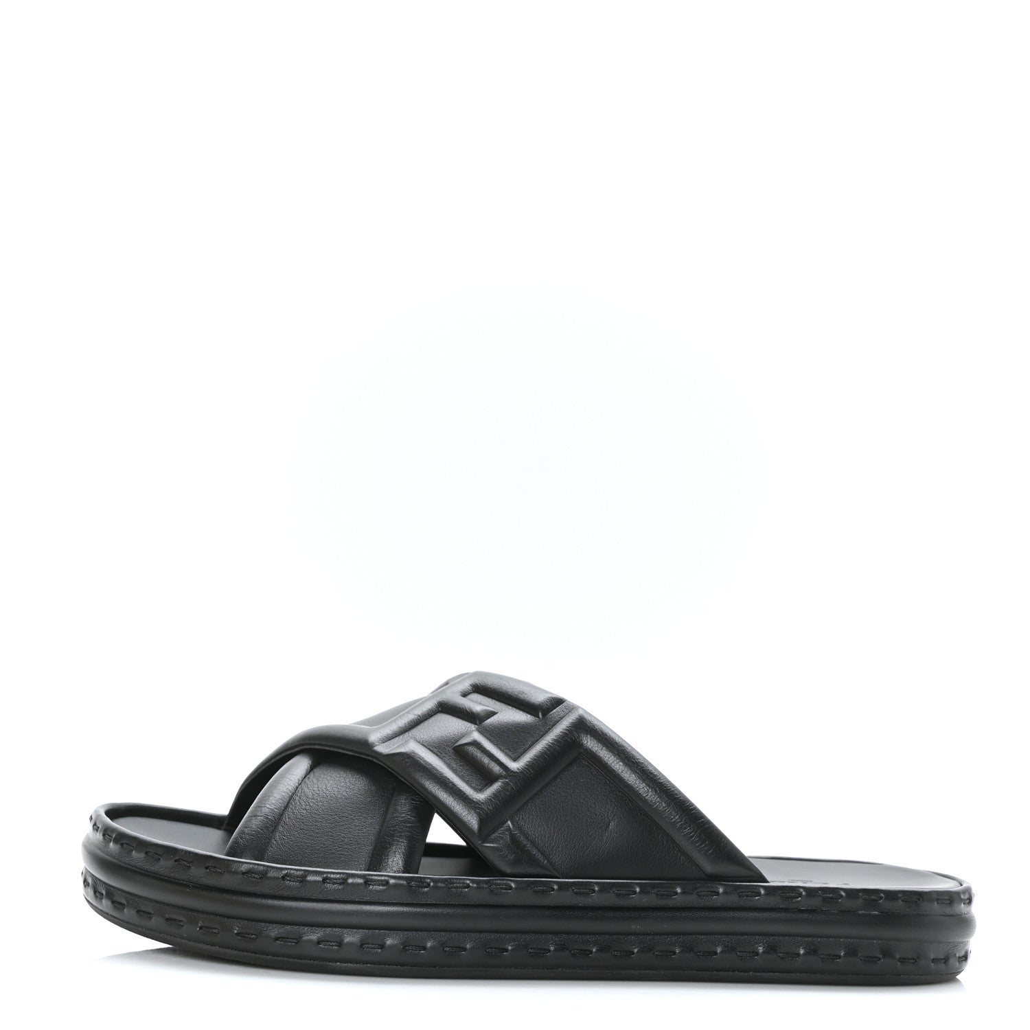 Fendi Nappa FF Embossed Mens Slide Sandals 9 Black 1 of 8