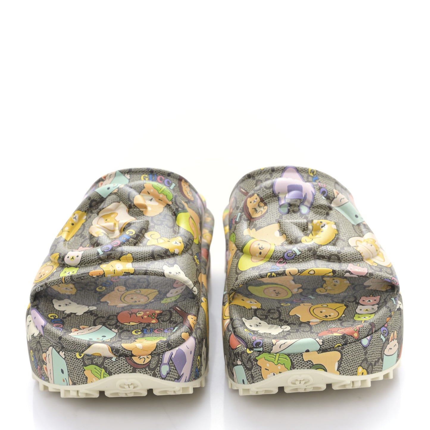 X PIKARAR Cubic Rubber Monogram Animal Print Womens Interlocking G Platform 42mm Slide Sandals 37 Beige Ebony Multicolor