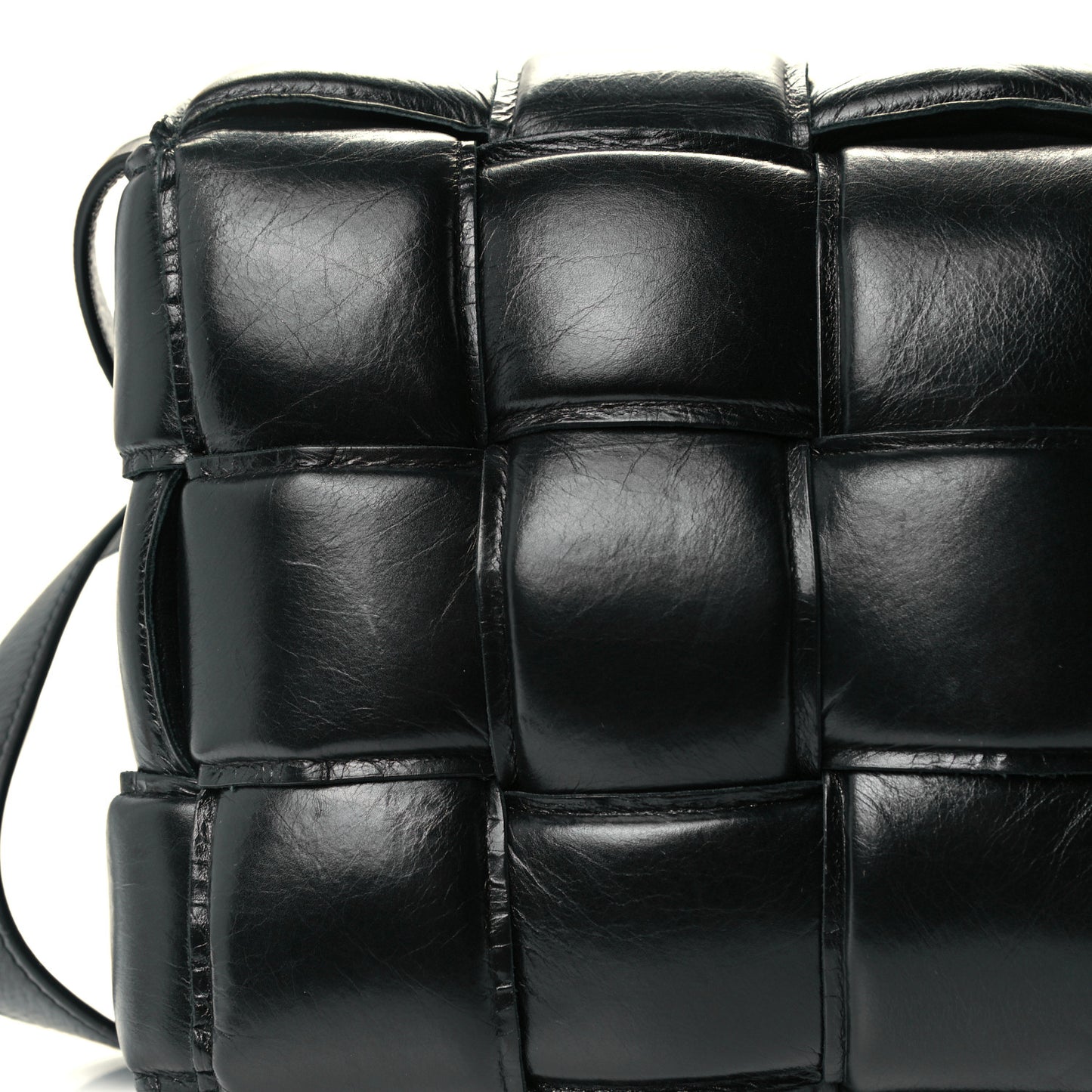 Paper Calfskin Maxi Intreccio Padded Cassette Crossbody Bag Black