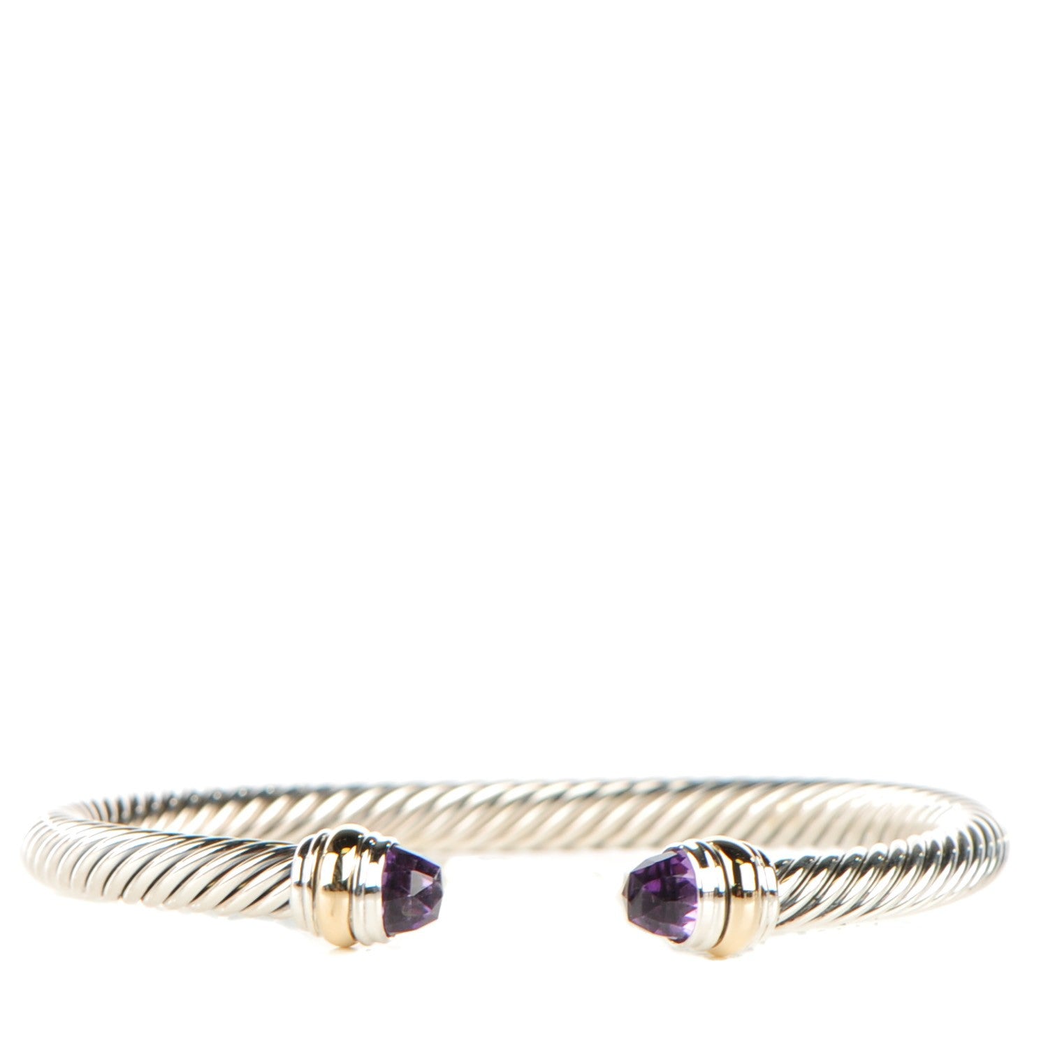 David Yurman Sterling Silver 14K Yellow Gold Amethyst 5mm Cable Classics Bracelet 1 of 7
