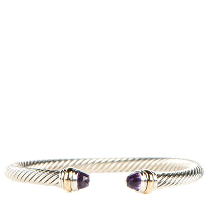 David Yurman Sterling Silver 14K Yellow Gold Amethyst 5mm Cable Classics Bracelet 1 of 7