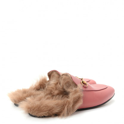 Gucci Calfskin Fur Womens Princetown Slippers 37.5 Lipstick Rose Natural 4 of 10