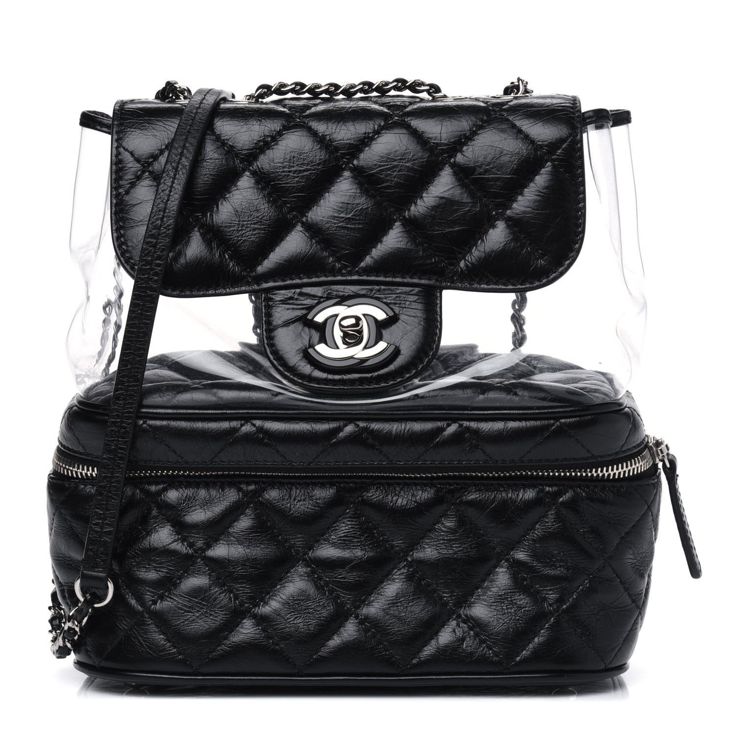 Crumpled Calfskin PVC Quilted Flap Black