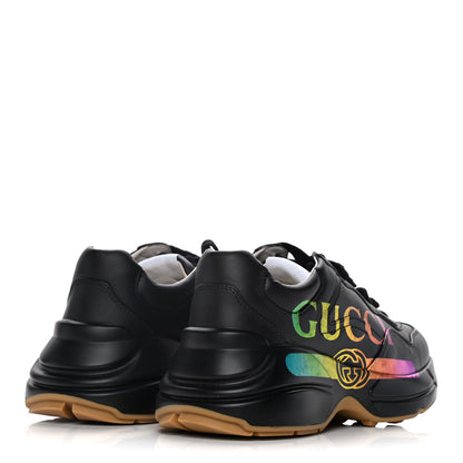 Gucci Calfskin Iridescent Logo Womens Rhyton Sneakers 35 Black 4 of 11