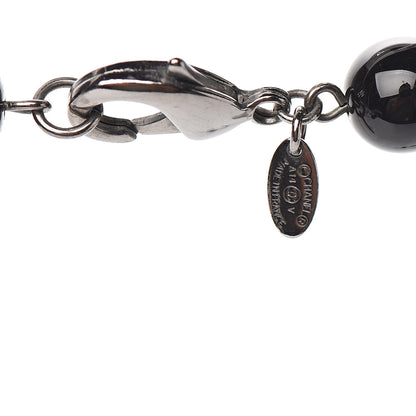 Chanel Pearl Bead Enamel CC Long Necklace Silver Black Grey 3 of 4