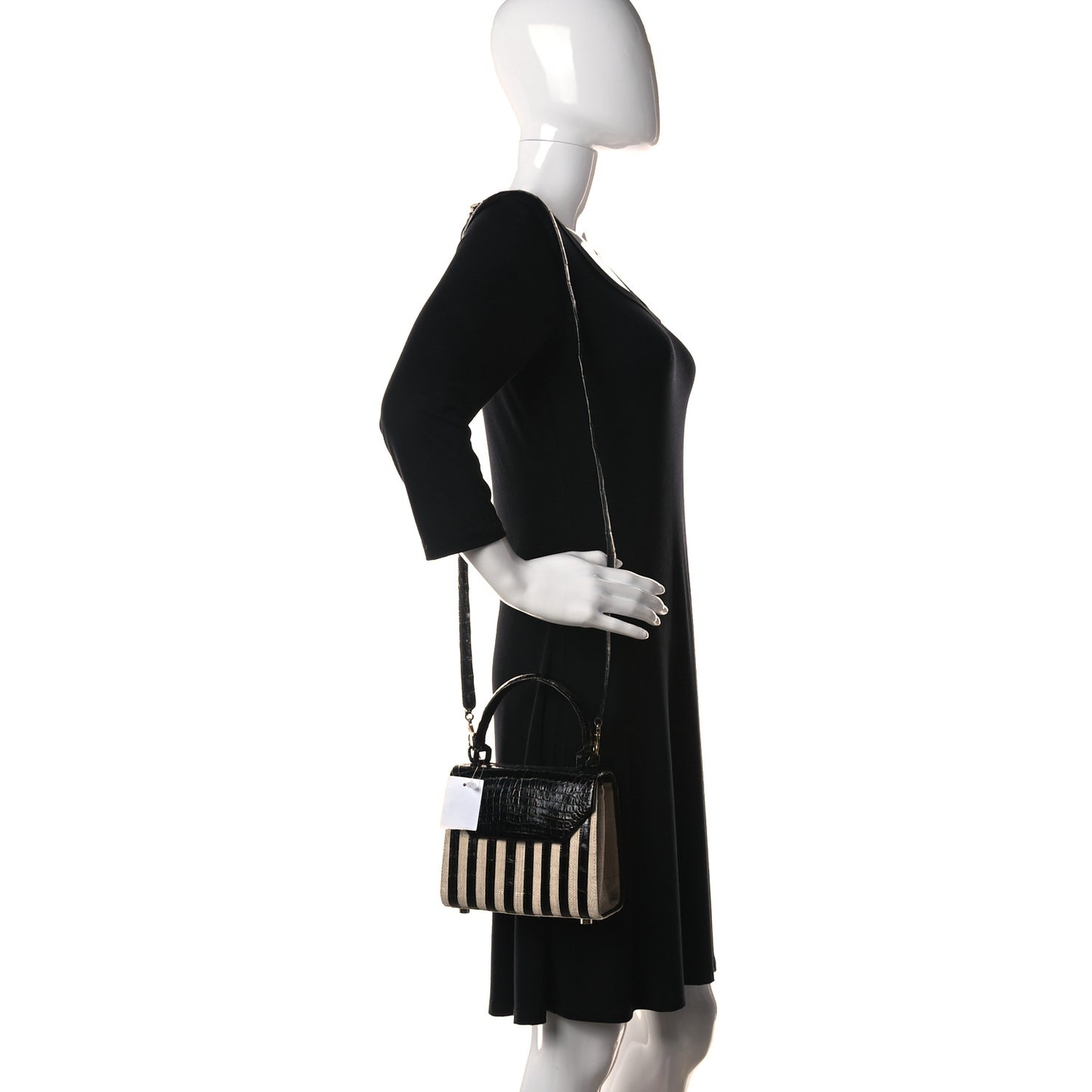 Crocodile Raffia Lily Top Handle Bag Black