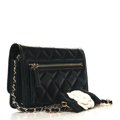 Chanel Lambskin Quilted Mini Camellia Bow Wallet On Chain WOC Black 3 of 11