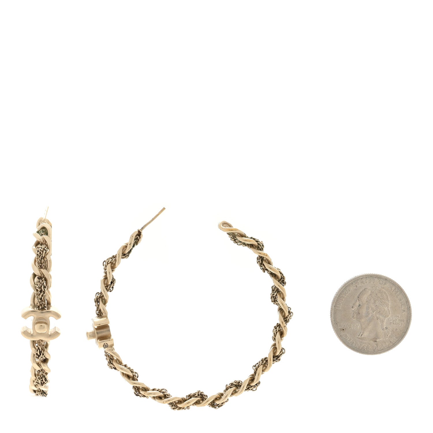 Chanel Metal CC Turnlock Chain Hoop Earrings Gold 2 of 4