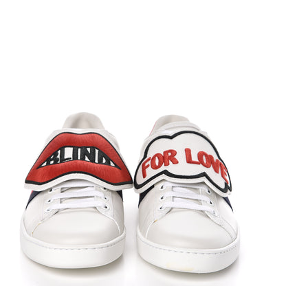 Gucci Calfskin Ayers Blind For Love Embroidered Womens Ace Sneakers 38 White 2 of 10