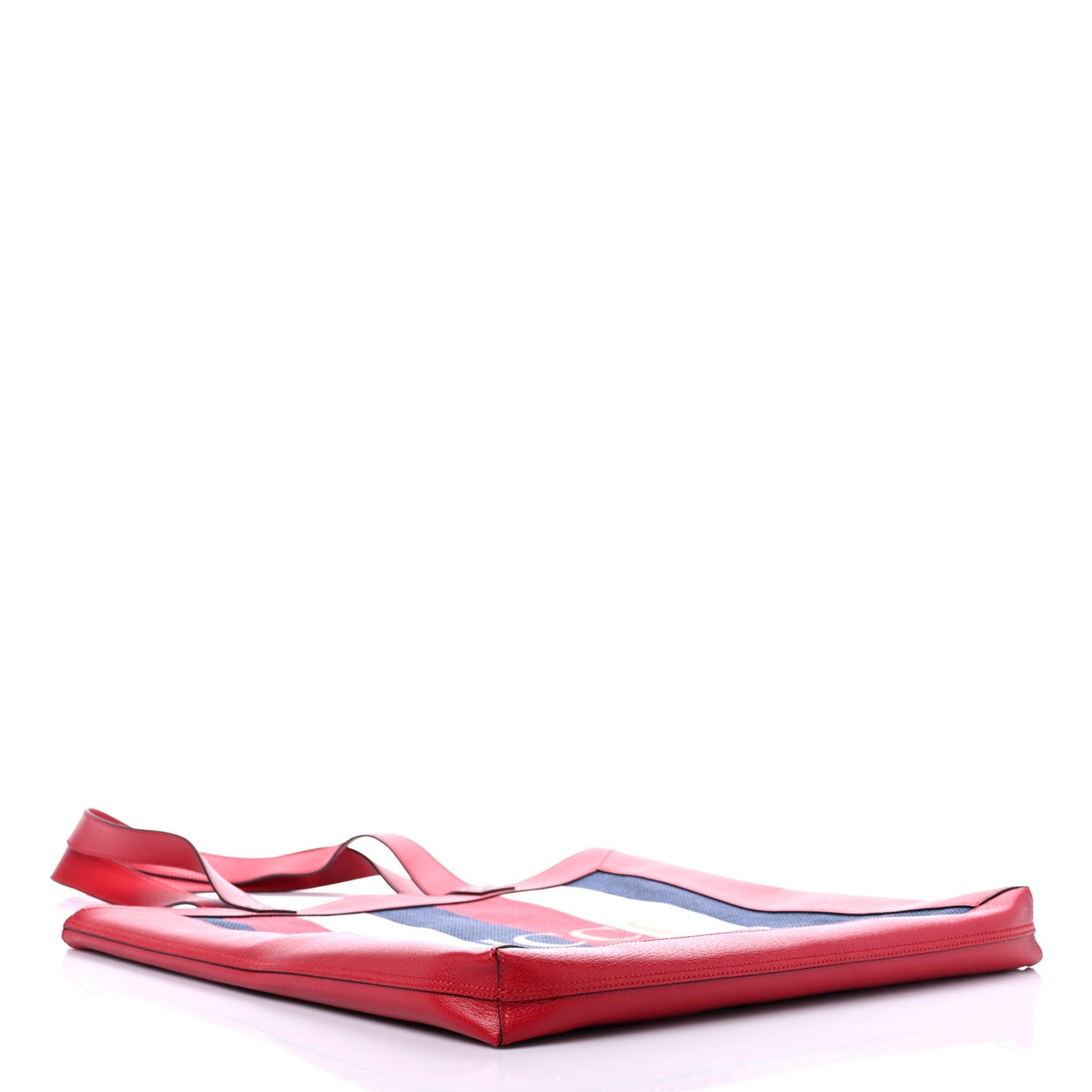 Canvas Calfskin Sylvie Stripe Logo Mens Tote Red White Blue
