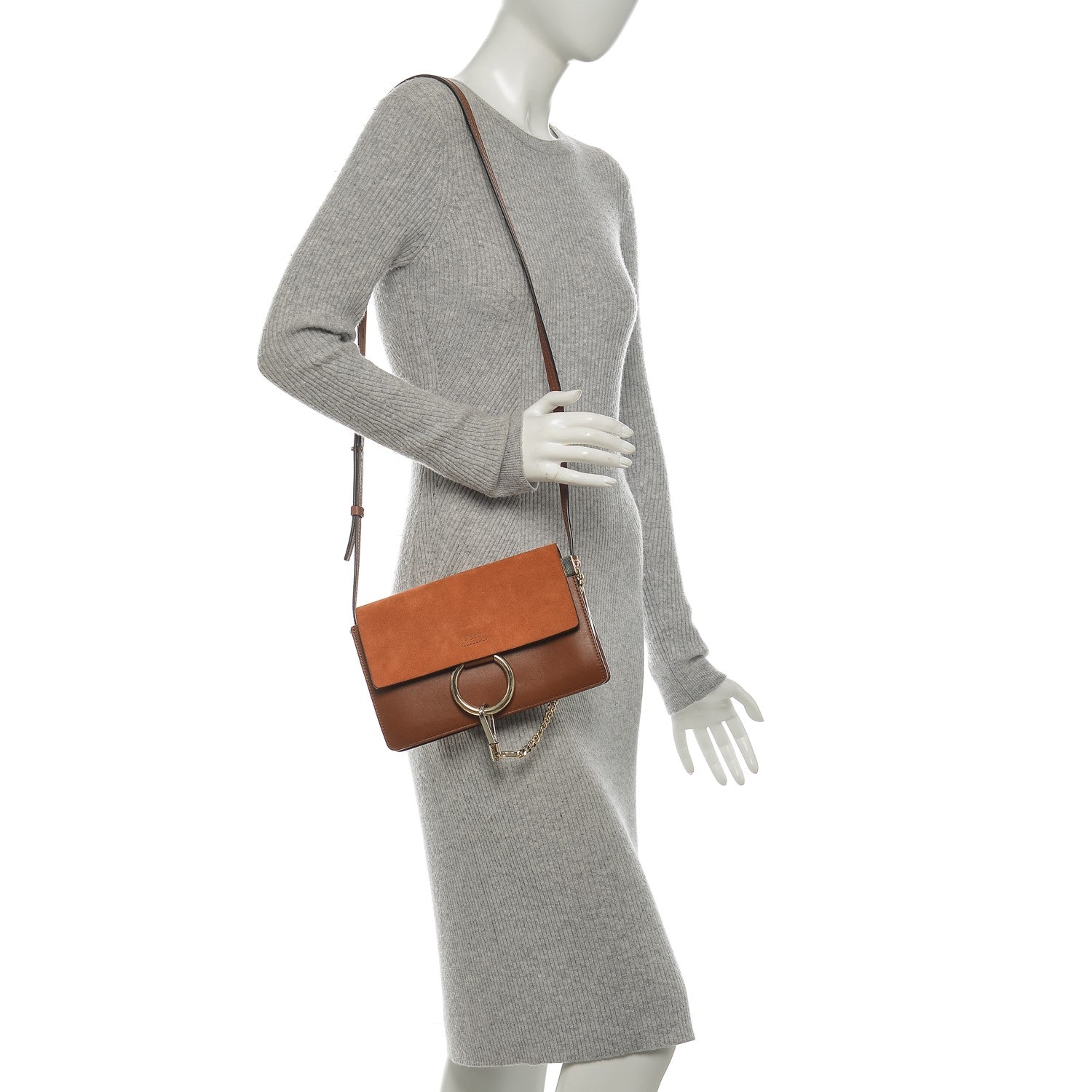 Chloe Suede Calfskin Small Faye Shoulder Bag Tobacco 2 of 6