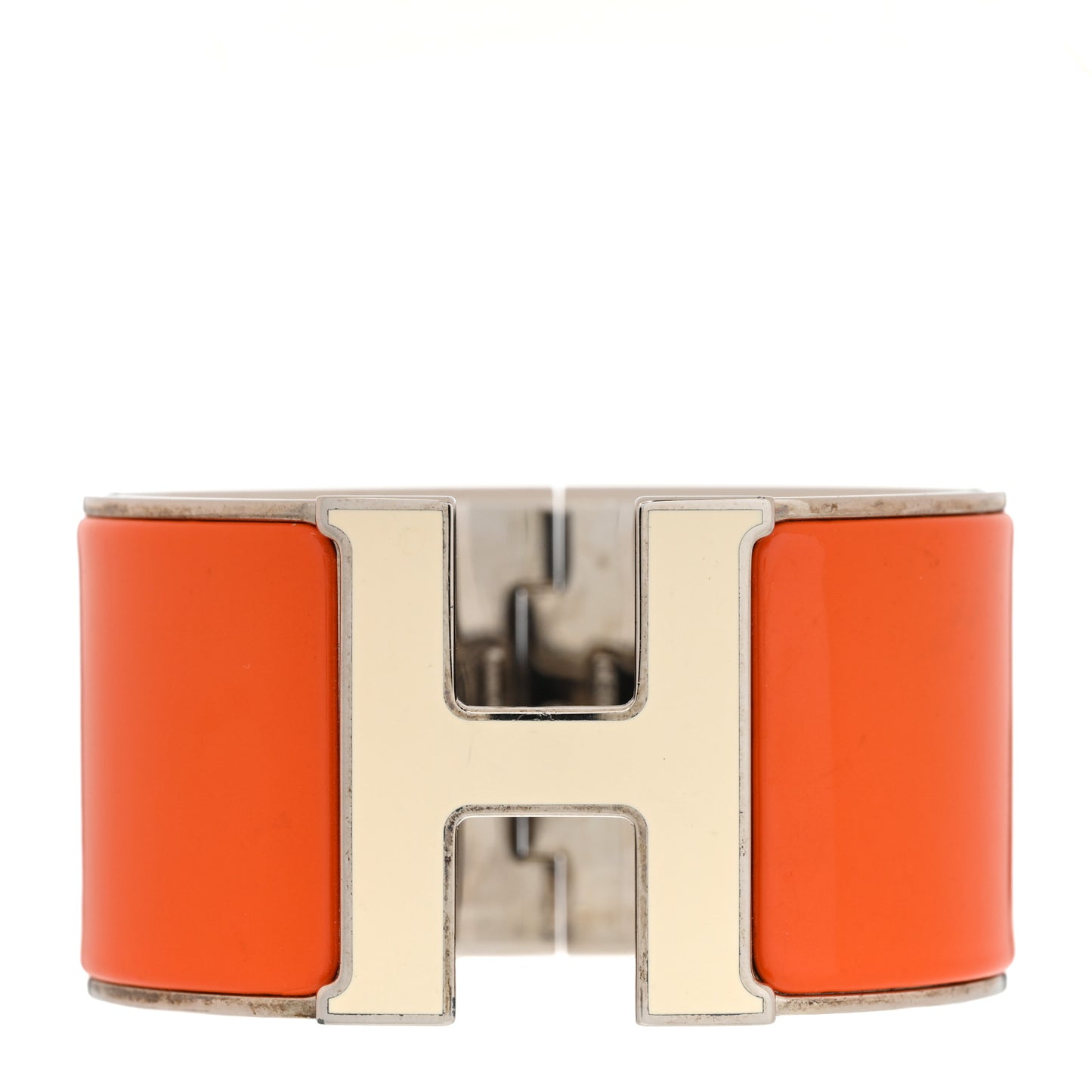 Enamel Clic Clac H Extra Wide Bracelet GM Orange Fruite White