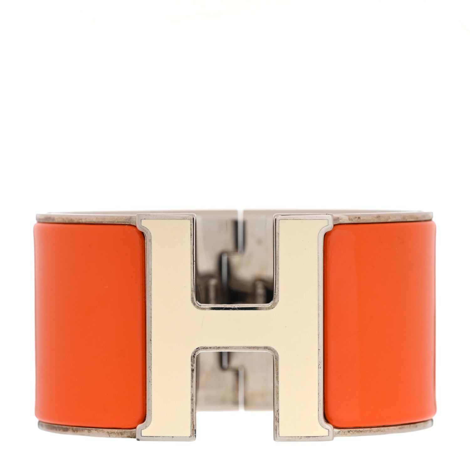Hermes Enamel Clic Clac H Extra Wide Bracelet GM Orange Fruite White 1 of 7