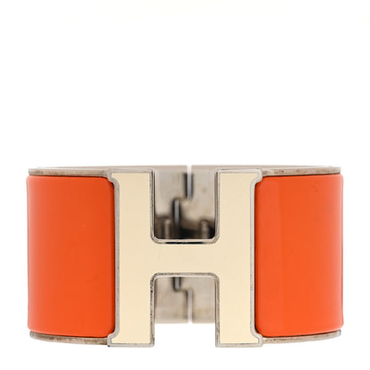 Hermes Enamel Clic Clac H Extra Wide Bracelet GM Orange Fruite White 1 of 7