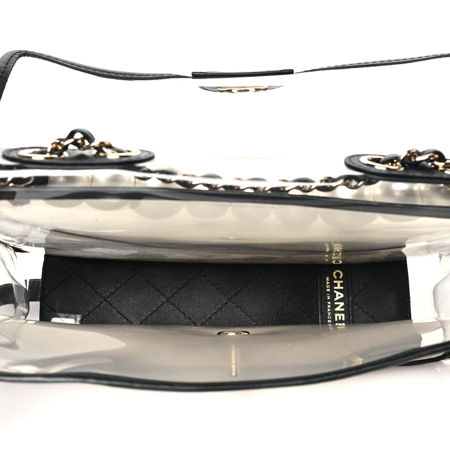 Lambskin PVC Sand By The Sea Flap With Pearl Strap Black