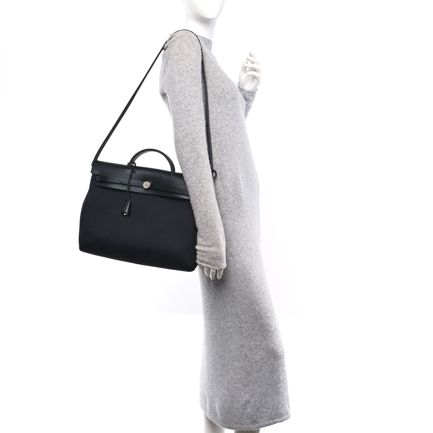 Hermes Military Toile Vache Hunter Herbag Messenger 39 Black 2 of 12