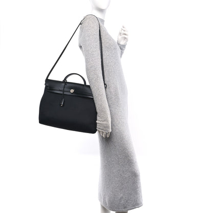 Hermes Military Toile Vache Hunter Herbag Messenger 39 Black 2 of 12