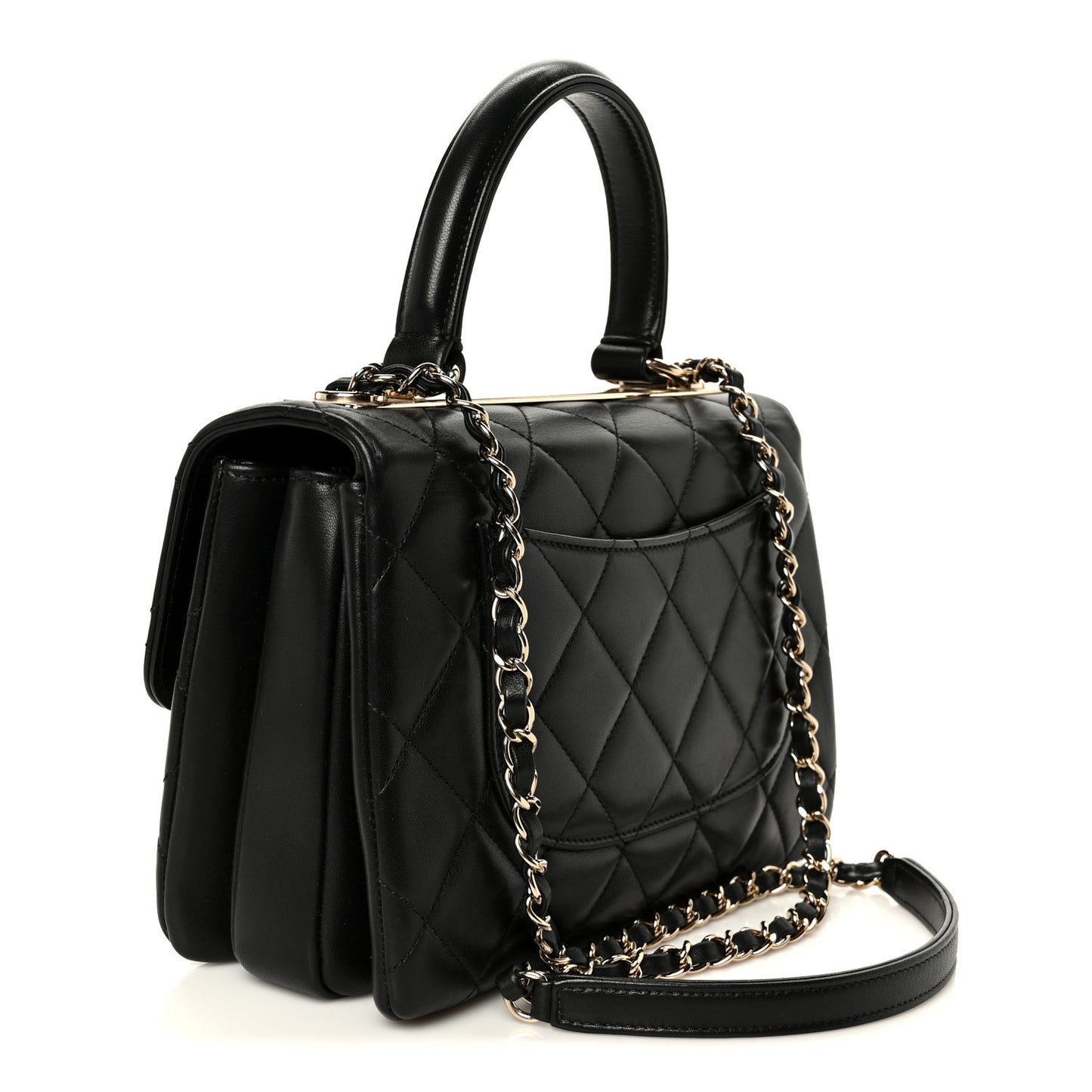 Lambskin Quilted Small Trendy CC Dual Handle Flap Bag Black