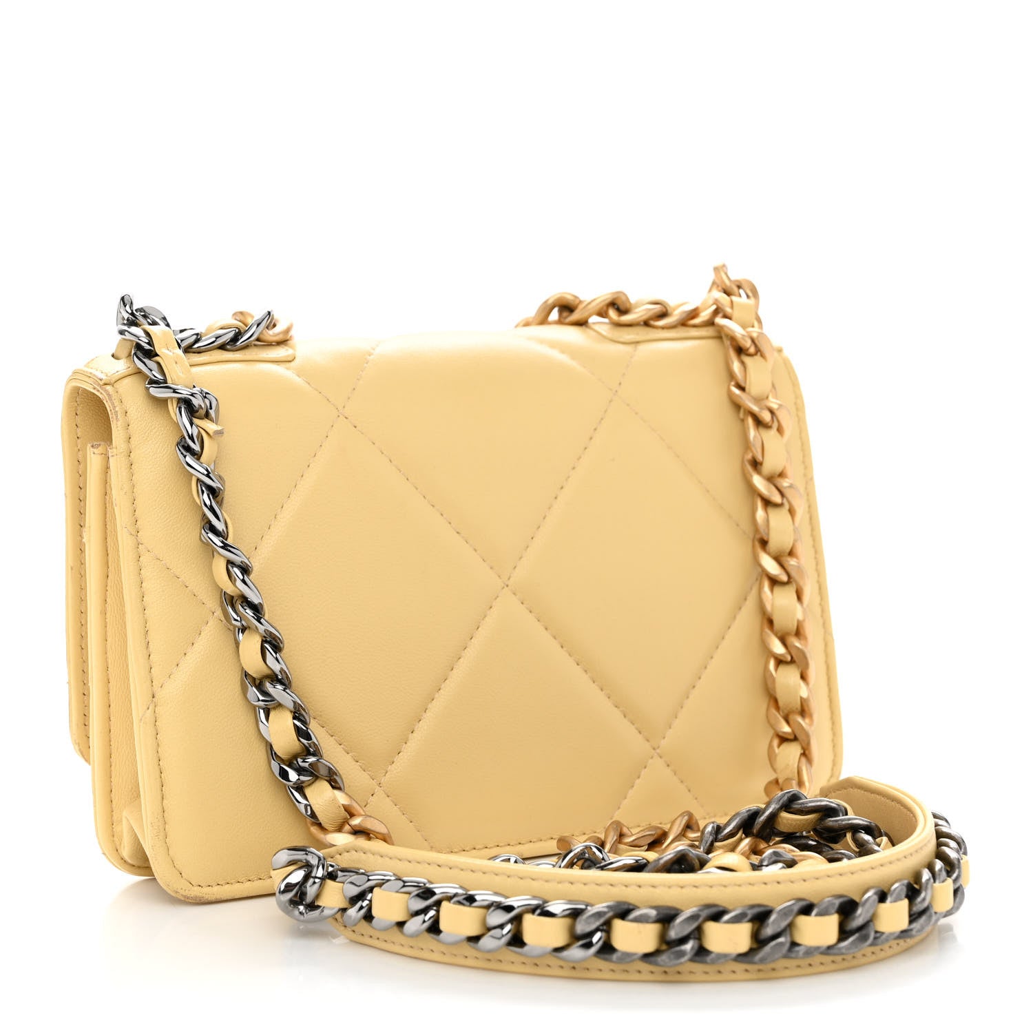 Chanel Lambskin Quilted Chanel 19 Wallet On Chain WOC Yellow 3 of 13