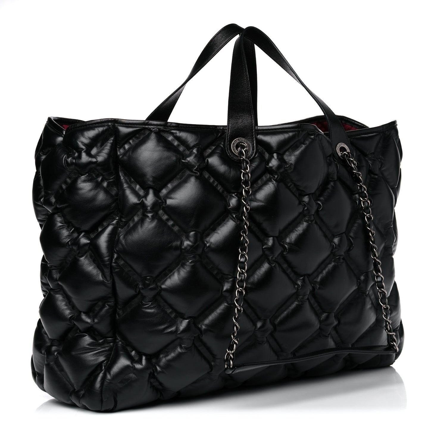 Calfskin Quilted Large Chesterfield Tote Black