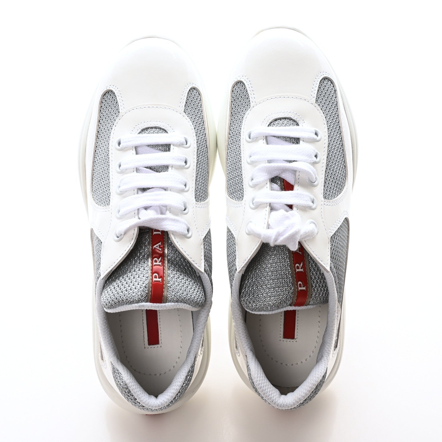 Prada Vernice Soft Mesh America's Cup Biker Sneakers 36 White Argento 2 of 8